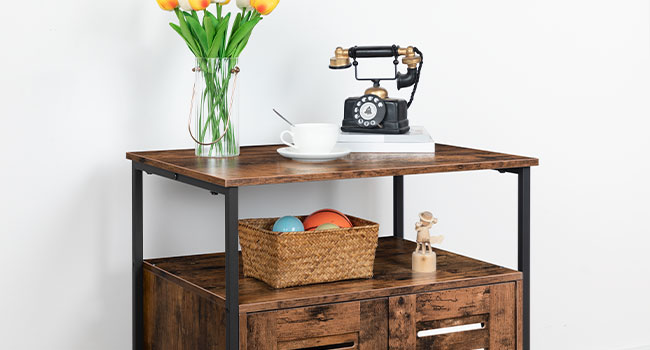 litter box enclosure, louvered hidden litter box, covered cat litter box furniture with extra storage space, side table, nightstand, multifunctional, adjustable feet, rustic brown