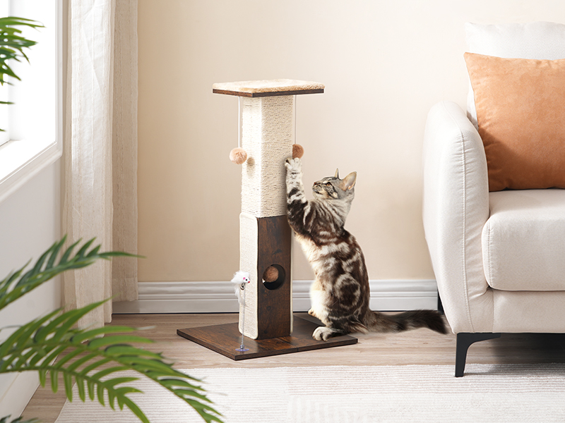 Posta di graffi per gatti per gatti interni, 28.3" Tiragraffi per gatti alti, Tiragraffi per gatti in Sisal con palline nascoste per gatti di taglia grande, Tiragraffi per gatti con attività di graffio per mobili alti, Marrone rustico