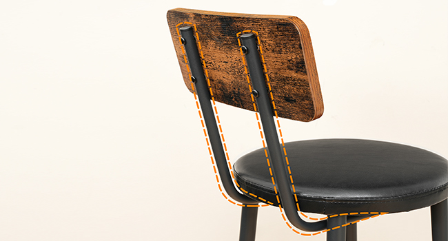 Bancos de bar, Conjunto de bancos de bar 2 com pu estofado, Cadeiras de bar com apoio de pé e costas, 26" Bancos de bar para ilha de cozinha, Sala de jantar, Fácil de montar, Rústico Marrom e Preto