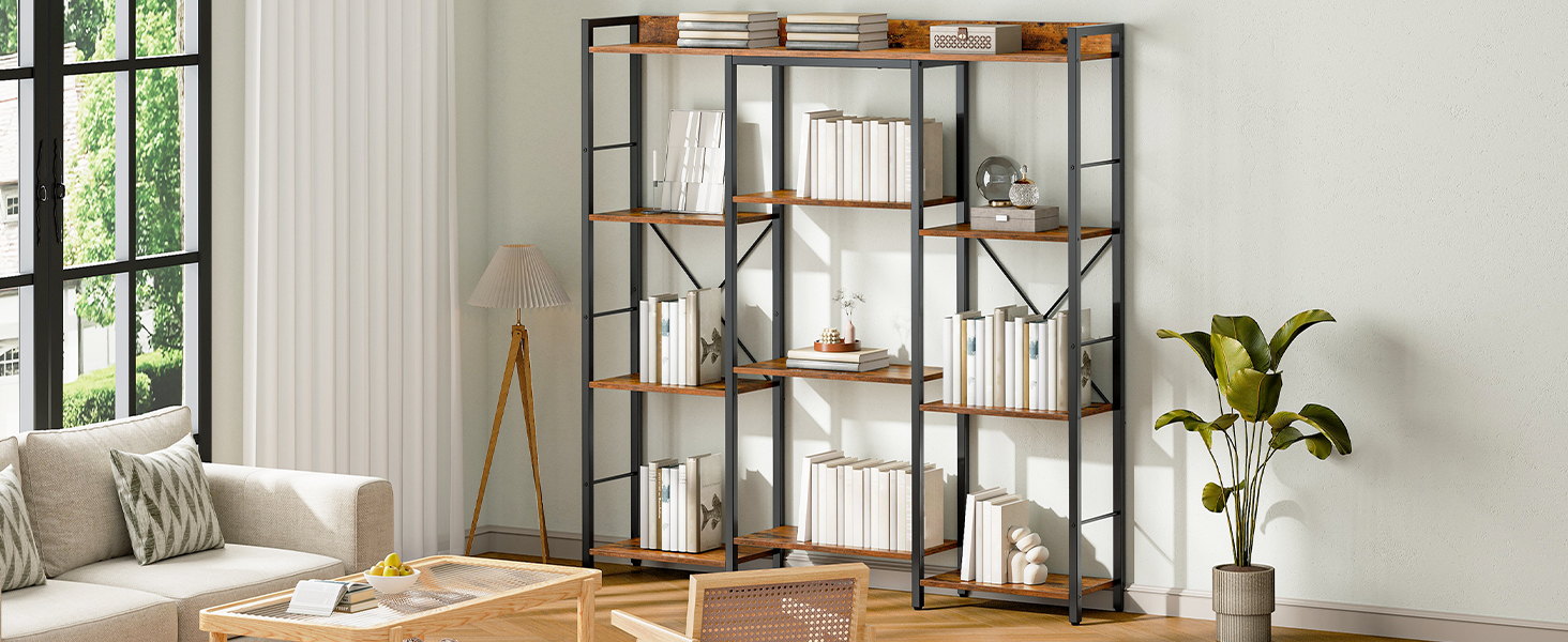 Triple Column 4-Tier Bookshelf, Open Storage Display Rack