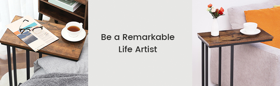 sivupöytä, välipalapöytä raskas sohvapöytä olohuoneeseen, makuuhuone, helppo kokoonpano, tilan säästäminen, puu näyttää korostuskalusteet metallikehyksellä, maalaismainen ruskea