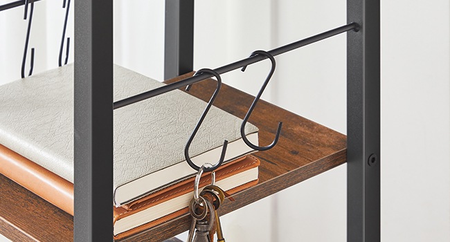 porta carta igienica, 4-organizzatore di stoccaggio del bagno di livello, Scaffi di stoccaggio sottile con ganci S e, rack di stoccaggio stretto con cestino a rete, Piccola carta igienica, rustico marrone e nero