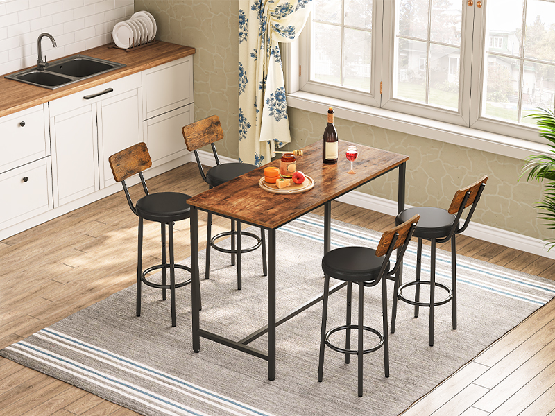 Bancos de bar, Conjunto de bancos de bar 2 com pu estofado, Cadeiras de bar com apoio de pé e costas, 26" Bancos de bar para ilha de cozinha, Sala de jantar, Fácil de montar, Rústico Marrom e Preto