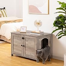 Katzentoilette, Schrank für Katzentoilette, Katzenhaus mit Tür und separater Trennwand, Stabiler Katzenschrank, Bank, Aufbewahrungsbox für Katzenstreu, Nachttisch, grau