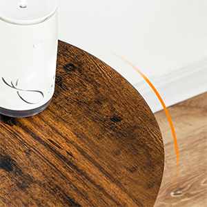 Rundt slutbord med opladningsstation, 2-Niveau lille sidebord, Circle Accent Table til stue, Soveværelse, Rustik brun