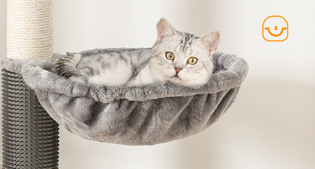 cat tree for indoor cats, wooden cat tower, modern cat condos for indoor cats, cat tree houses with cat scratching post and cat hammock, washable removable cushion, greige