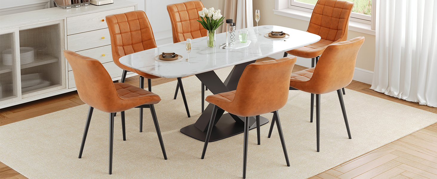 Hnědé jídelní židle sady 2, Čalouněné židle jídelny, Moderní umělé kožené kuchyňské židle pro obývací pokoj, Jídelna, Kuchyně, Studie