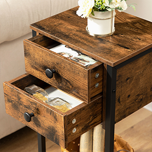 Korkea yöpöytä, Sänkypöytä 2 Laatikot ja säilytyshylly, Teollisuuspuhelinpöytä opiskeluun, Makuuhuone, Sivupöydän tilan säästö, Helppo kokoonpano, Maalaismainen ruskea ja musta