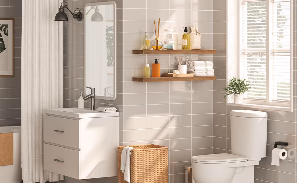 Pływające półki, Zestaw dekoracyjnych półek ściennych 2, 31.5 cal, Długie wiszące półki, Łatwy w instalacji, dla Kuchni, Salon, Łazienka, Pralnia, Rustykalny brąz