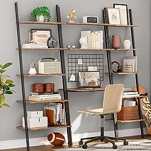 leaning bookshelf with steel frame
