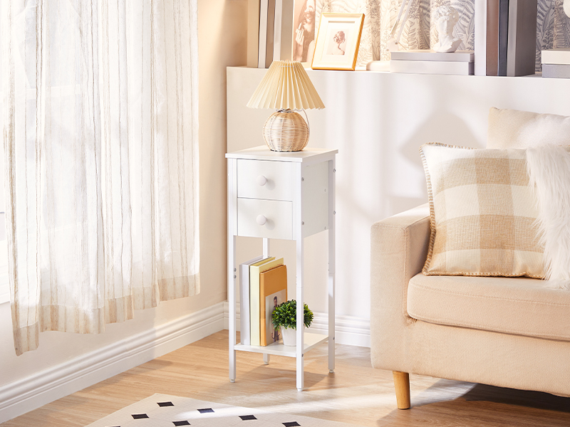 white bedside table