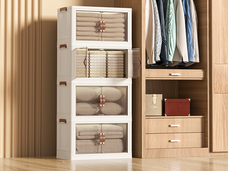 11 Gal plastové zásobníky s víky, 4 Balíčky skládací stohovatelné úložné koše s dveřmi a koly, Slovatelné organizátory úložných boxů a úložné kontejnery, Bílý