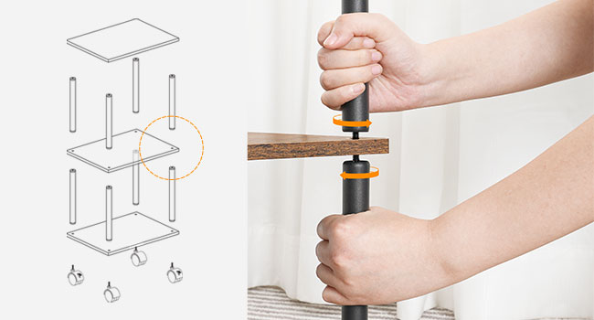 Stojan na tiskárnu, 3-Průmyslová mobilní mobil pod stolním tiskárnou s policí, Hlavní stojan na strojový stojan na kolech, Kancelář, Rustikální hnědá a černá