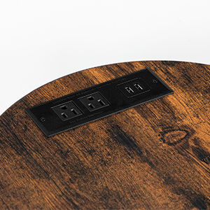 Rundt slutbord med opladningsstation, 2-Niveau lille sidebord, Circle Accent Table til stue, Soveværelse, Rustik brun