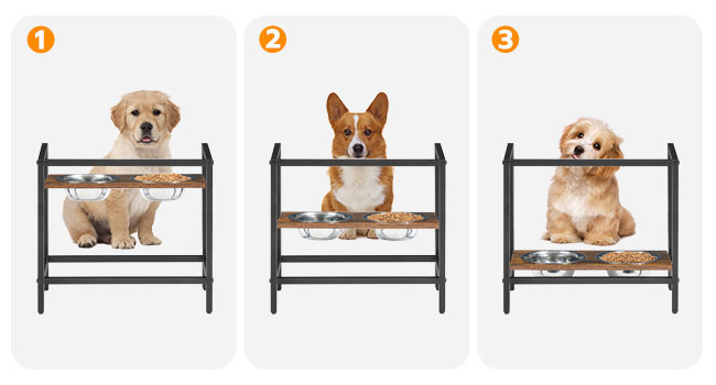 Vyvýšená miska psů, Vyvýšená miska pro psy stojí pro malé psy a kočky, Nastavitelný stojan na misku pro psy, Stojan na krmítko s dvojitou nerezovou ocelí 6.2" Bowls, Rustikální hnědá a černá
