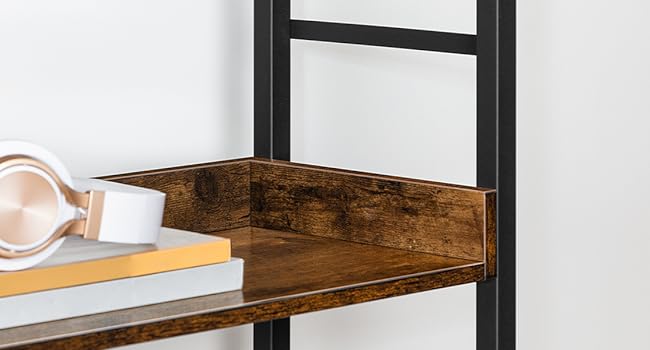 4-Βιβλιοθήκη με πόρτες, Βιομηχανική ξύλινη βιβλιοθήκη με αποθήκευση, ράφι αποθήκευσης με προστατευτικές ράγες, για σαλόνι, γραφείο στο σπίτι, ρουστίκ καφέ και μαύρο