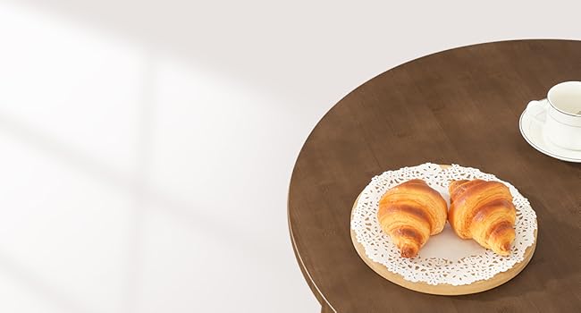 Hnědý bambusový jídelní stůl, Dřevěný kulatý jídelní stůl 2, 27.5" Kuchyňský stůl pro malý prostor, Psací stůl, Snadné sestavení, pro jídelnu, Obývací pokoj, Kancelář, Kuchyně, Byt