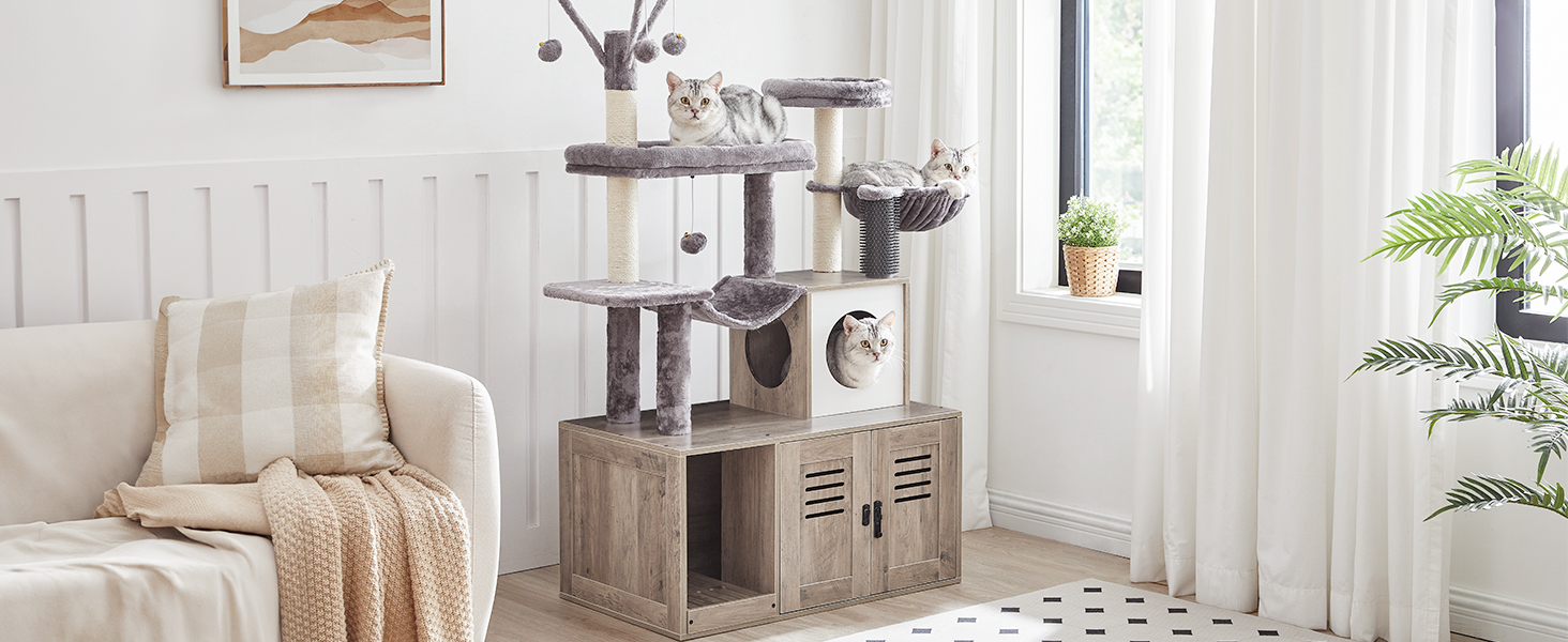 cat tree with litter box enclosure