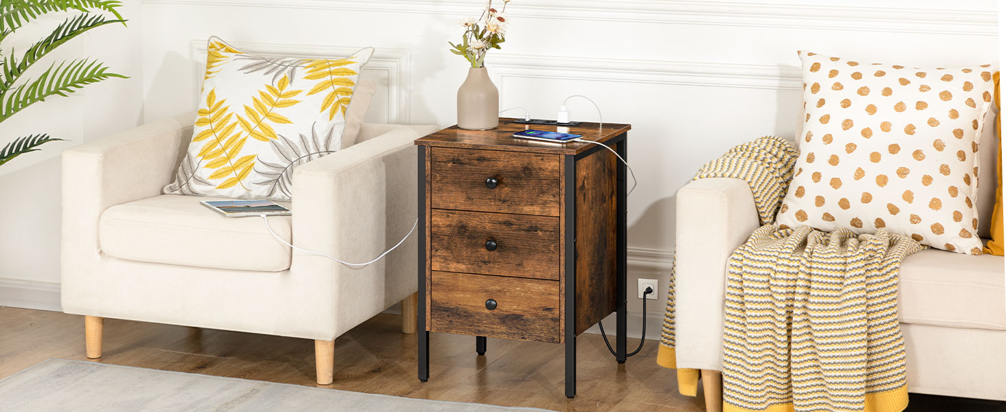 Nightstand with Charging Station, End Table