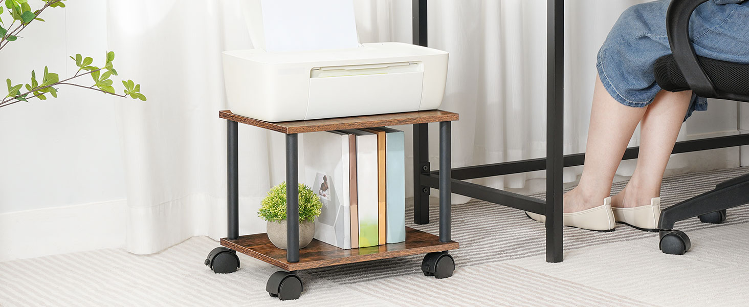 Seastán Printéir, 2-Soghluaiste Tionsclaíoch Sraith faoi Chart Printéir Deisce le Scairbh, Raca meaisín tromshaothair ar rothaí don bhaile, Oifig, Rustic donn agus dubh