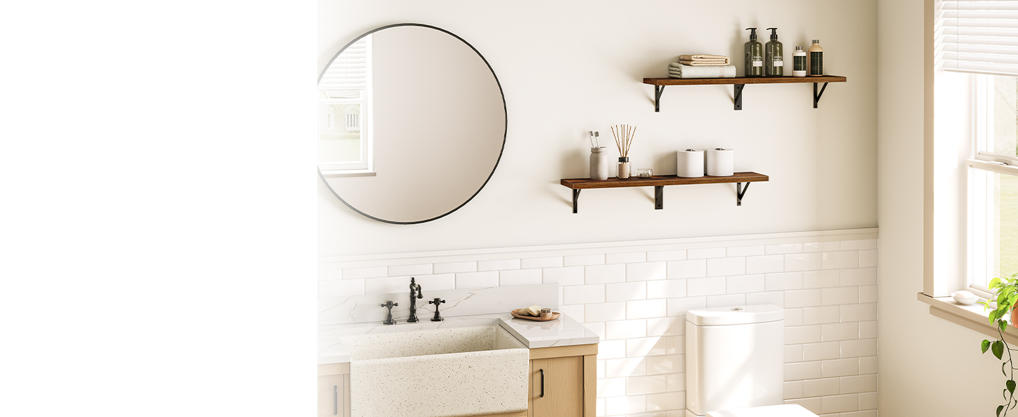 Schwämm Regaler, 30 Zoll Mauer Regal Set vun 2, Wand-montéiert Späicherhëllef, Retro hänken Regal mam Metal Frame, fir Wunnzëmmer, Schlofkummer, Buedzëmmer, Kichen, Rustikal Braun a Schwaarz