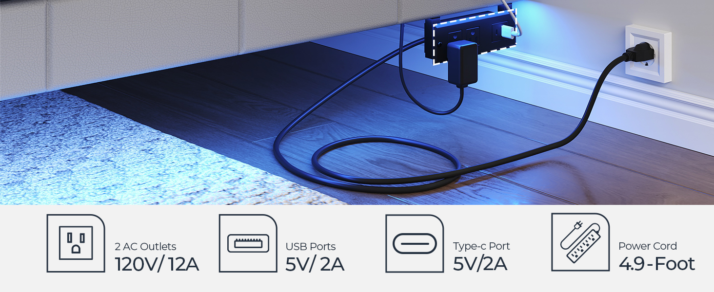 Bed Frame King Size with Charging Station