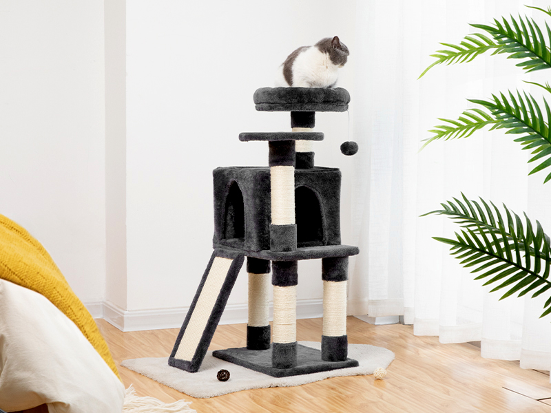 Cat Baum, Kleng Kaz Tower mat mëllen Plush Perch, Fir Indoor Kitten, 34.6-Zoll 3-Tier Cat Condo Miwwel mat Scratching Posts, Mat Anti-Tipps, Staark
