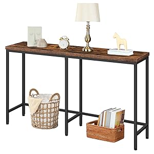 Consoletafel, Smalle banktafel, 55.1" Ingangstafel, Extra lange consoletafel, Achter bank, Magere gangtafel voor foyer, Woonkamer, Slaapkamer, Rustiek bruin en zwart