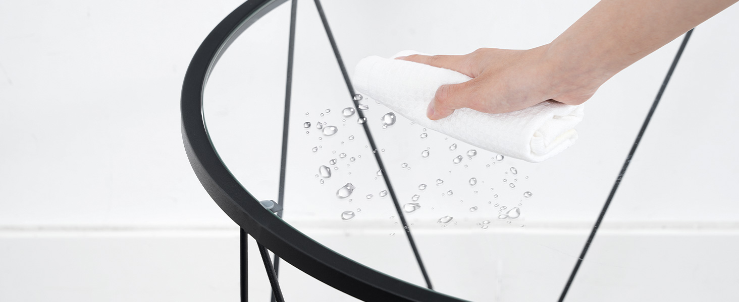 Dohányzóasztal, Fekete üveg dohányzóasztal a nappalihoz, 27.6" Kerek dohányzóasztal, 1 Rétegközponti asztal, Fém keret, Hatszögletű kialakítás, a Small Space számára, Fogadószoba, Lakás, Fekete