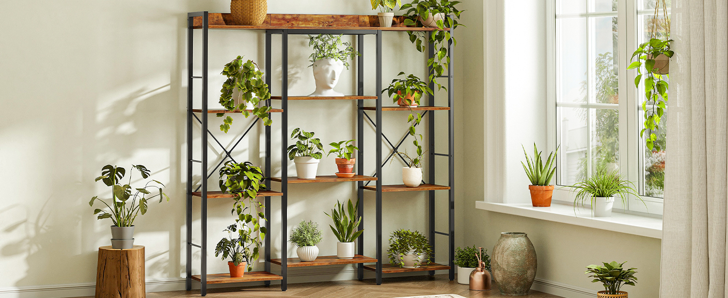 Triple Column 4-Tier Bookshelf, Open Storage Display Rack