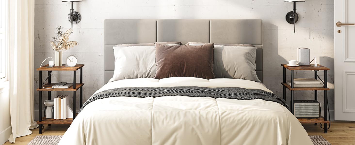 Päätytaulukko latausasemalla, pitkä sivupöytä, 3-kerros pinottava yöpöytä, 23.2 tuumaa vakaa päätypöytä pienelle tilalle makuuhuoneessa, olohuone, teollisuustyyli, maalaismainen ruskea