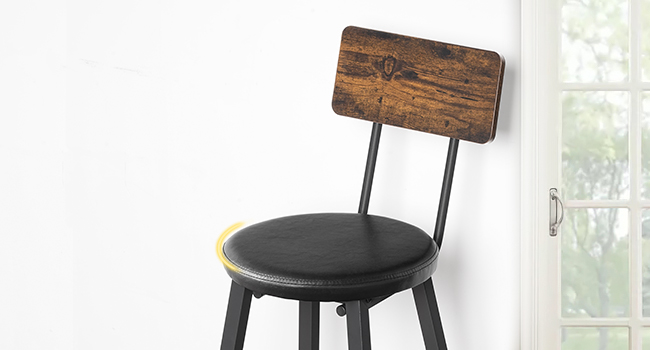 Sada barových stoliček 2, Výškové stoličky, Čalouněné barové židle s opěradlem a nohou, Ergonomický design, pro jídelnu, Kuchyně, Kavárna, Rustikální hnědá a černá