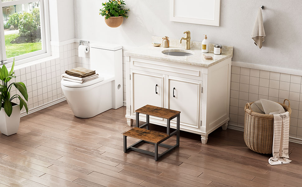 البراز خطوة الطفل, البراز Studler Stool, أطفال تدريب القعادة براز خشبي, للحمام, مطبخ, غرفة نوم, قوي ومستقر, بني ريفي