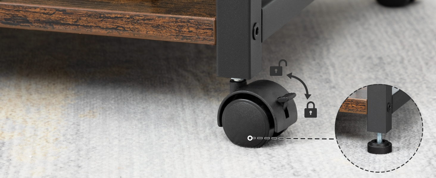 Şarj istasyonu ile bilgisayar kulesi ve yazıcı standı, 3 Ayarlanabilir depolama raflı büyük yüksek uzun yazıcı tablosu, PC Standı, Ev Ofisi için Shredder Rafı, rustik kahverengi