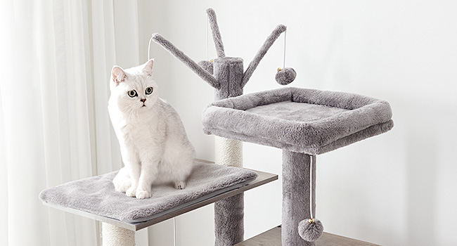 Kočičí strom, 58.3 Palcová kočičí věž pro domácí kočky, Dřevěný domeček pro kočky s 2 Kočičí houpací sítě, Moderní kočičí byt s kočičími škrabadly, Cat Teaser Sticks, Měkká bidélka, řecký