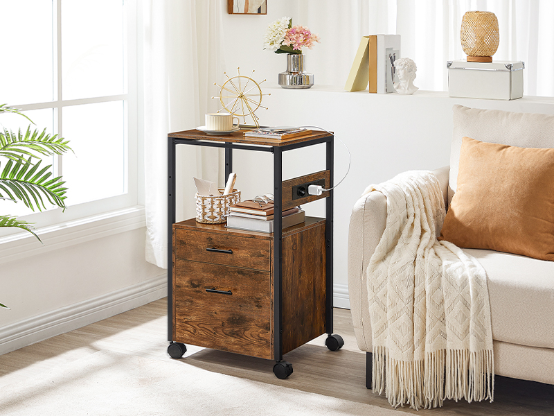 Mobilna szafka na dokumenty ze stacją ładującą, Szuflady i otwarte półki