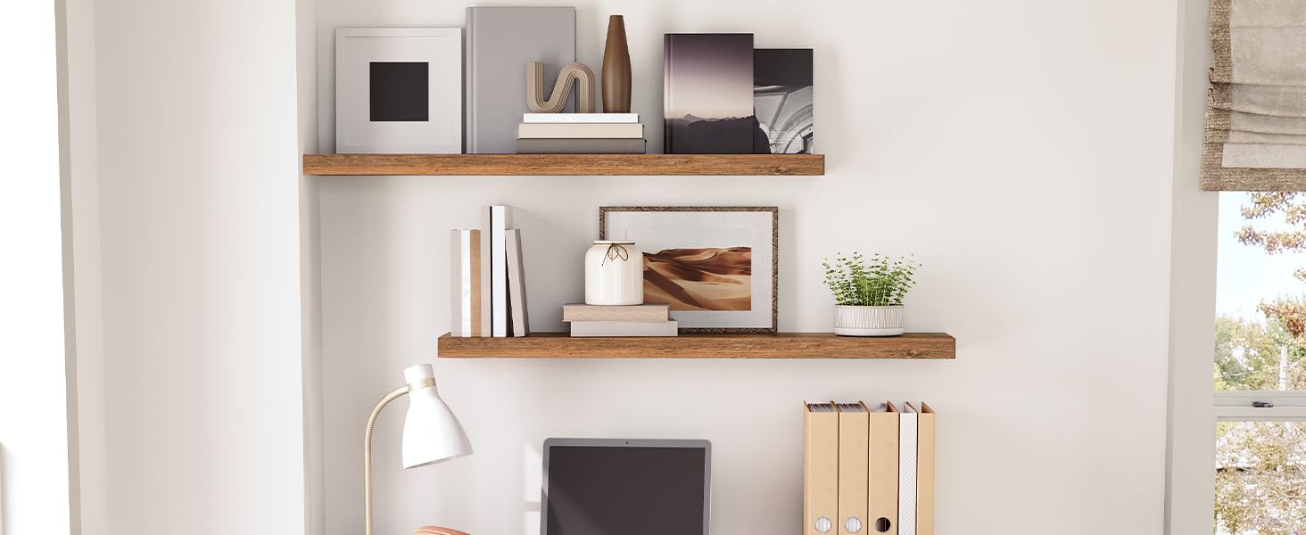 lebegő polcok, fali polc 2, 39.4 hüvelykes lógó polcok láthatatlan zárójelekkel, fürdőszobához, hálószoba, WC, konyha, hivatal, nappali dekoráció, rusztikus barna