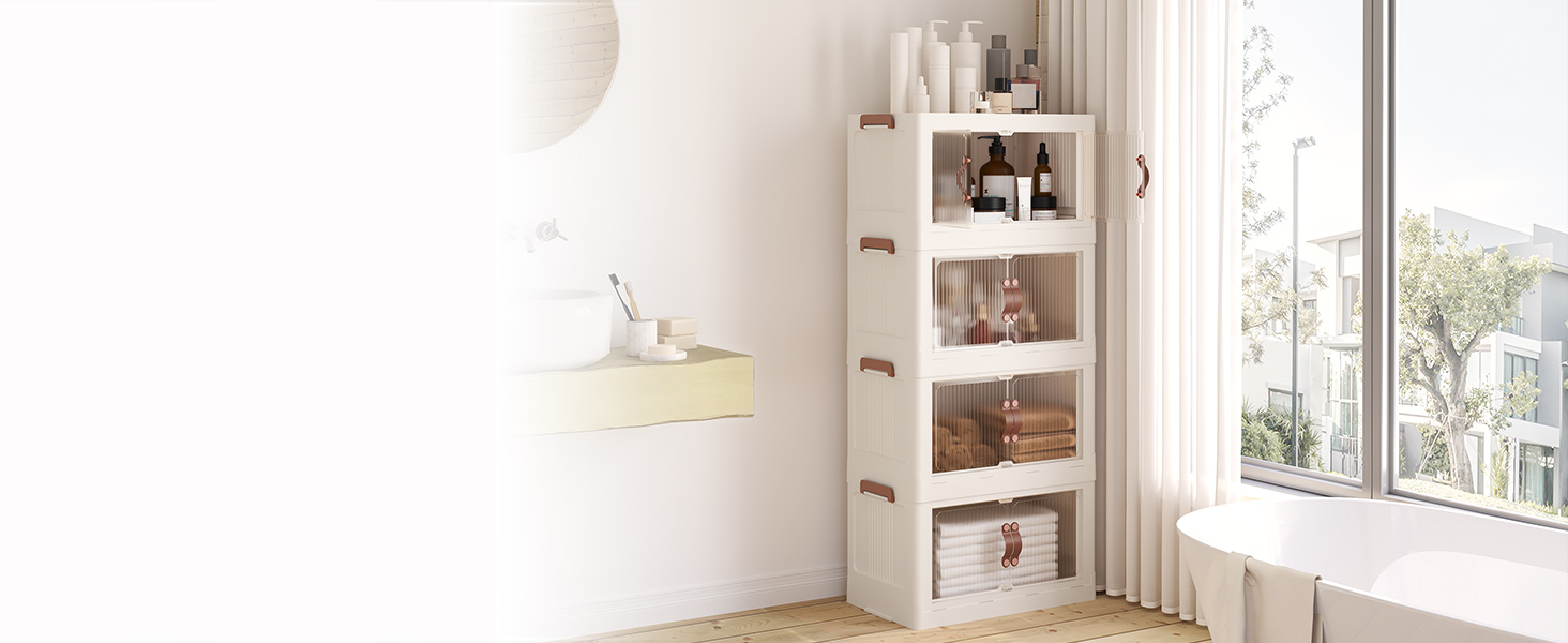 11 Gal plastové zásobníky s víky, 4 Balíčky skládací stohovatelné úložné koše s dveřmi a koly, Slovatelné organizátory úložných boxů a úložné kontejnery, Bílý