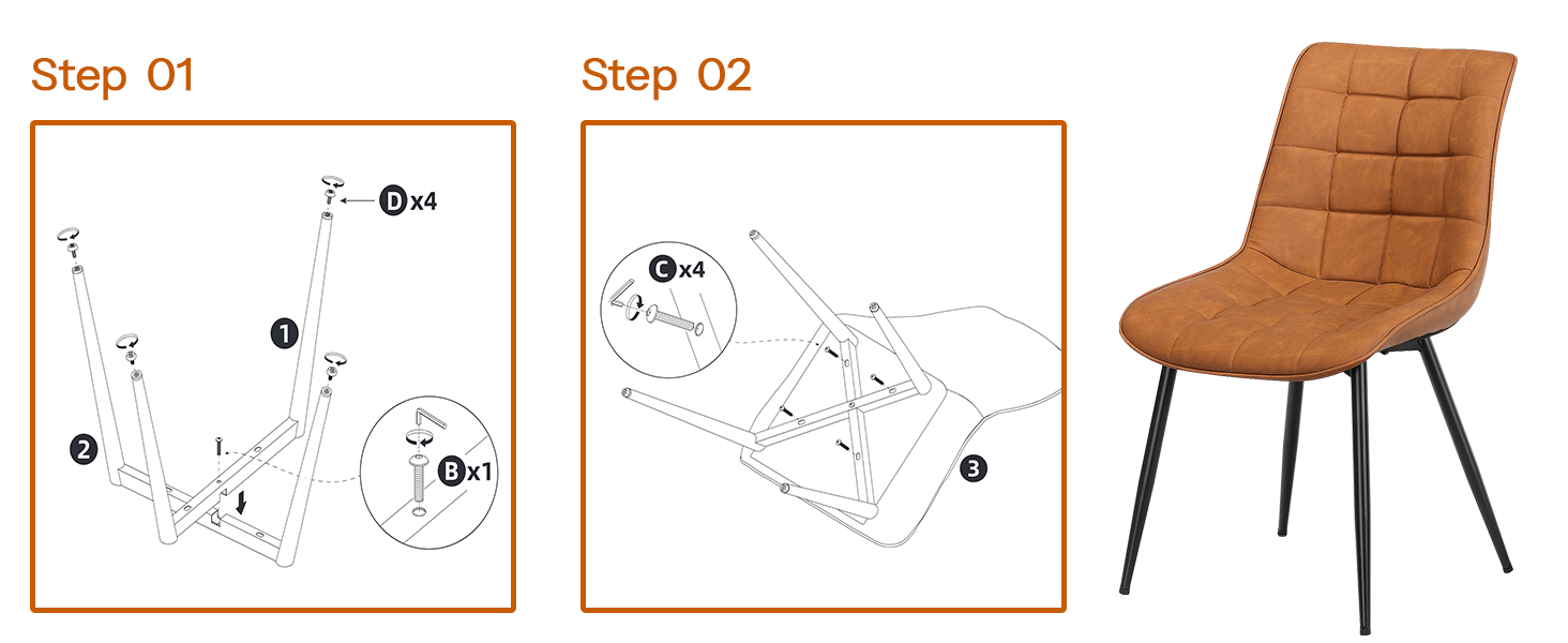 Hnědé jídelní židle sady 2, Čalouněné židle jídelny, Moderní umělé kožené kuchyňské židle pro obývací pokoj, Jídelna, Kuchyně, Studie