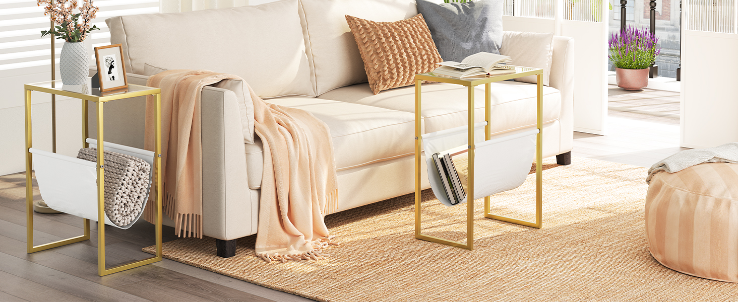 Tábla cúng, tábla deiridh gloine tempered le sling iris fabraice, Tábla Accent Caife Beag, Tábla cois leapa do spás beag, seomra codlata, seomra suí, stíl nua -aimseartha, óir