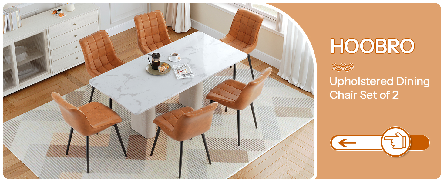 Hnědé jídelní židle sady 2, Čalouněné židle jídelny, Moderní umělé kožené kuchyňské židle pro obývací pokoj, Jídelna, Kuchyně, Studie