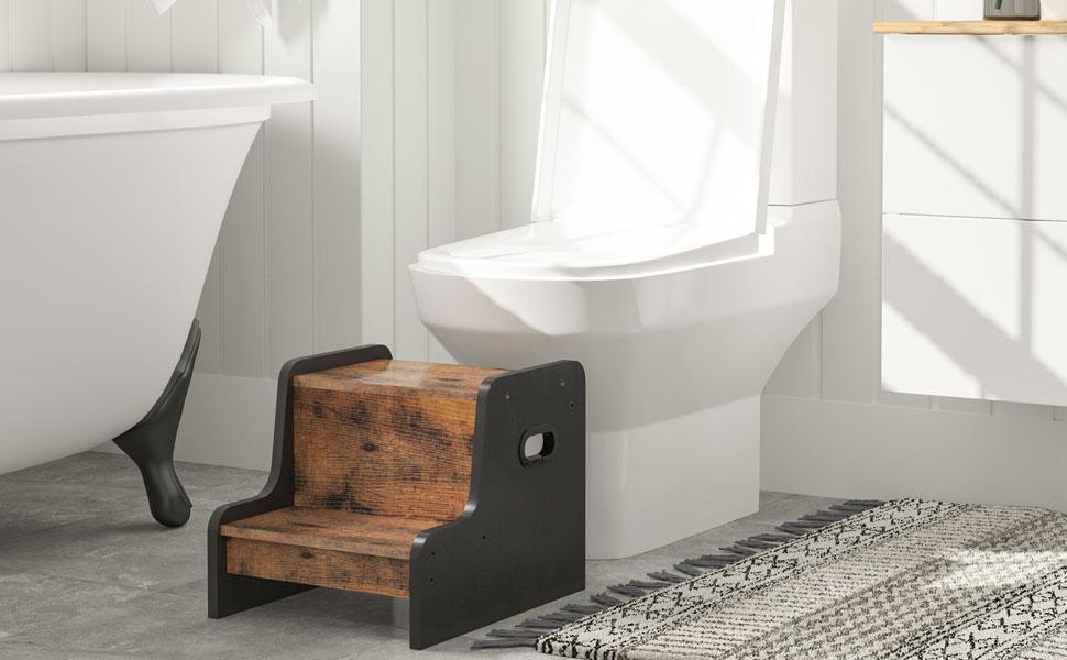 tabouret de pas pour les enfants, tabouret de tout-petit en deux étapes, tabouret d'entraînement pour enfants avec des poignées, Tafts antidérapants pour la sécurité, facile à déplacer, pour l'évier, salle de bain, chambre à coucher, marron rustique