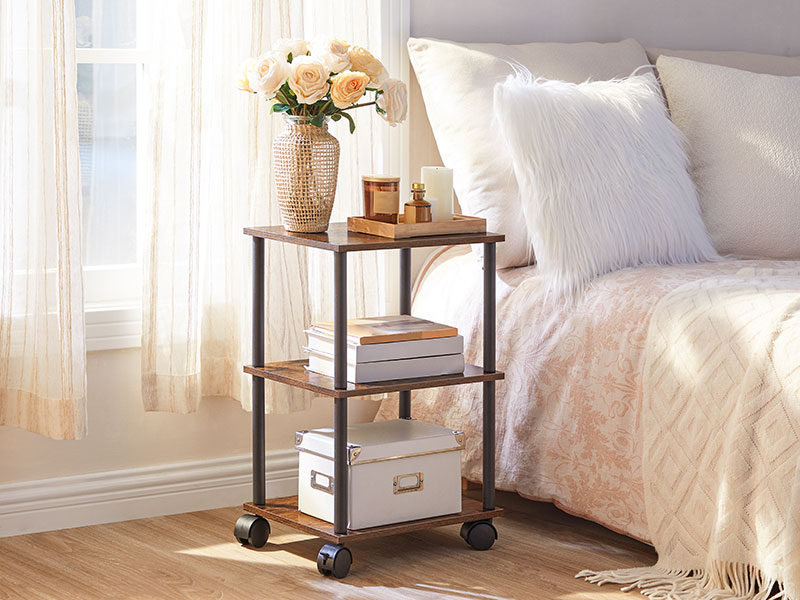 Stojan na tiskárnu, 3-Průmyslová mobilní mobil pod stolním tiskárnou s policí, Hlavní stojan na strojový stojan na kolech, Kancelář, Rustikální hnědá a černá