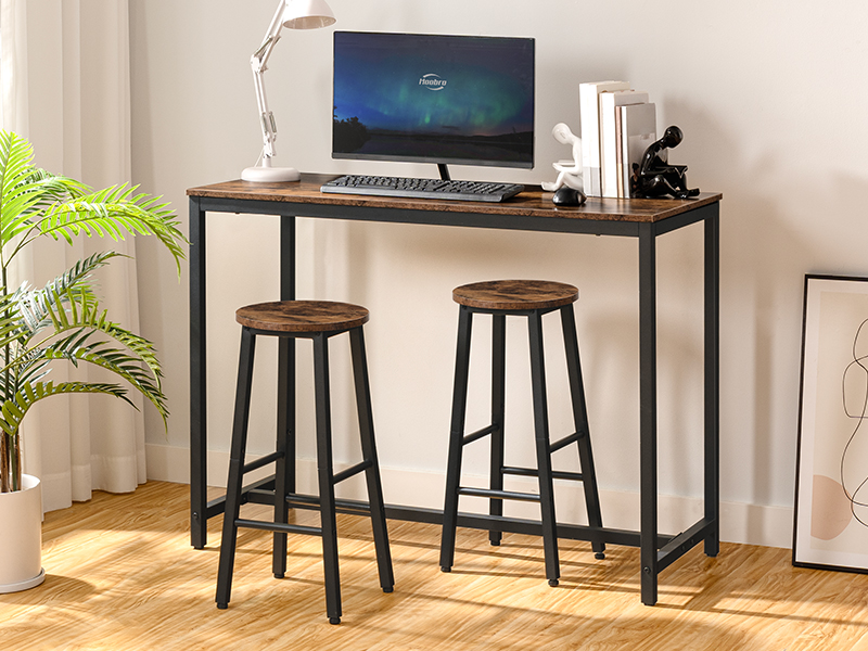 σετ σκαμνιών μπαρ 2, ύψος πάγκου σκαμπό μπαρ, 25.8" Σκαμπό μπαρ για νησί κουζίνας, Βιομηχανικές καρέκλες μπαρ κουζίνας, για τραπεζαρία, κουζίνα, μπαρ, ρουστίκ καφέ και μαύρο