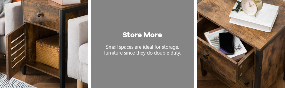 Nuetsstand, Enn Dësch mat Tirang a Späicherkabinn, Retro Industrie Bettwäsch Tabell mat schalter Dier, Fir Heem, Schlofkummer, Metal Frame, einfach Versammlung, rustikal brong