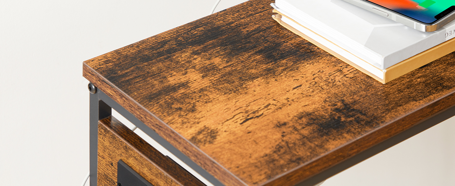 Slim -Konsolentisch mit Ladestation und USB -Anschlüssen, 75 CM -Seitentabelle, Flurtisch, Ausstellungstabelle, Sofa -Tisch für kleinen Raum, Eingang, Flur, dunkelbraun/schwarz