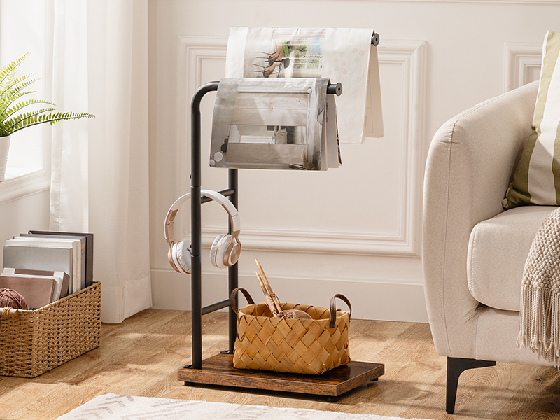 portasciugamani da terra, 40 x 24 X 80.5 cm, rastrellone coperta con scaffale, rack decorativo, porta asciugamani, bagno, lavanderia, camera da letto, soggiorno, rustico marrone e nero