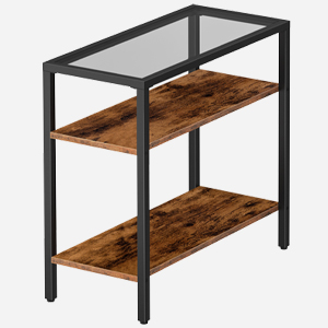 Boční stůl postele, tenký boční stůl, Úzký lůžkový stůl, 3 Konečný pokoj se SKLA SKLA, kávový čajový svačinu Příležitostný stůl pro malý prostor, kovový rám, rustikální hnědá