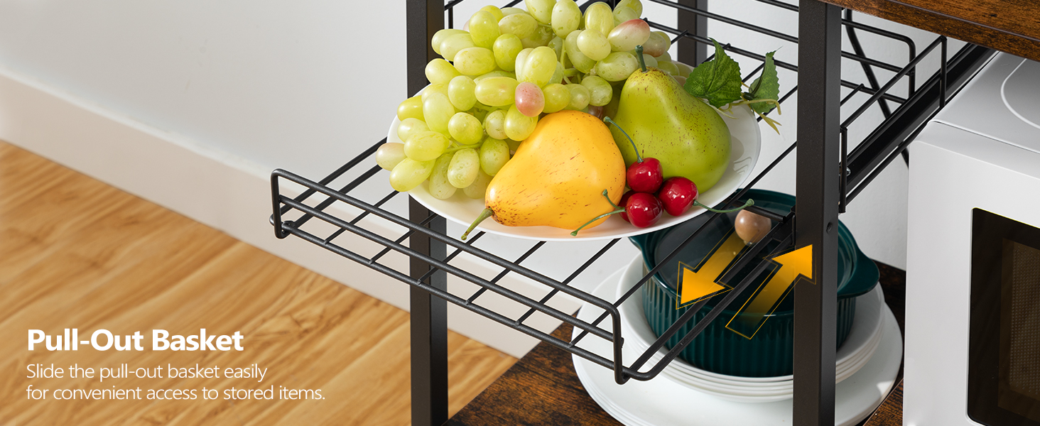 пекарські стійки з розеткою, Мікрохвильова підставка, промисловий кавовий бар з дротяним кошиком, Кухонна стійка для зберігання з 6 s-подібні гачки, для спецій, каструлі та сковорідки, сільський коричневий