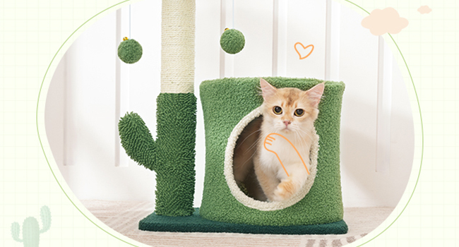 kaktusz macskafa, Kis macskatorony beltéri macskákhoz, Aranyos macskafa a cica alatt 8 lb, Zöld macska lakás macska karcoló oszlopával, macskaház lógó haranggolyókkal, tavaszi zöld